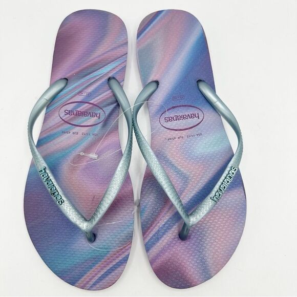 Haviannas Quiet Lilac Metallic Strap Slim Flip Flops US 11/12 - Picture 9 of 10